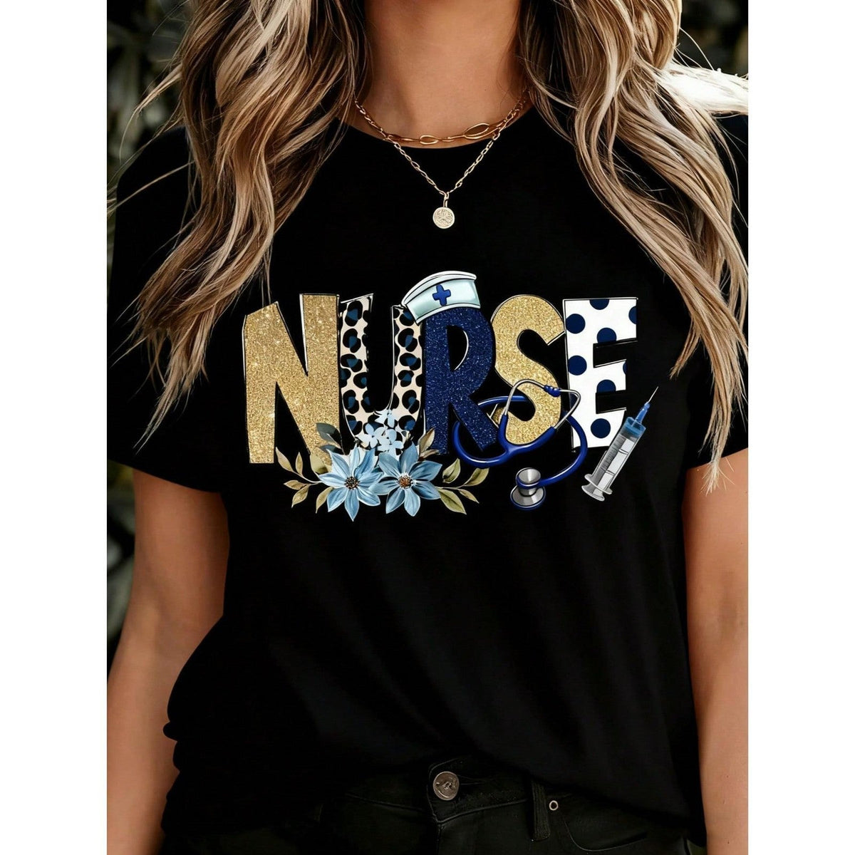 Nurse Life Floral T-Shirt | Stethoscope & Flower Graphic product image 2