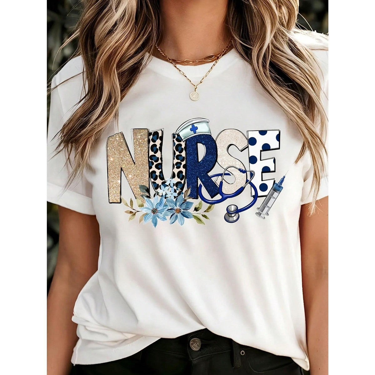 Nurse Life Floral T-Shirt | Stethoscope & Flower Graphic product image 9