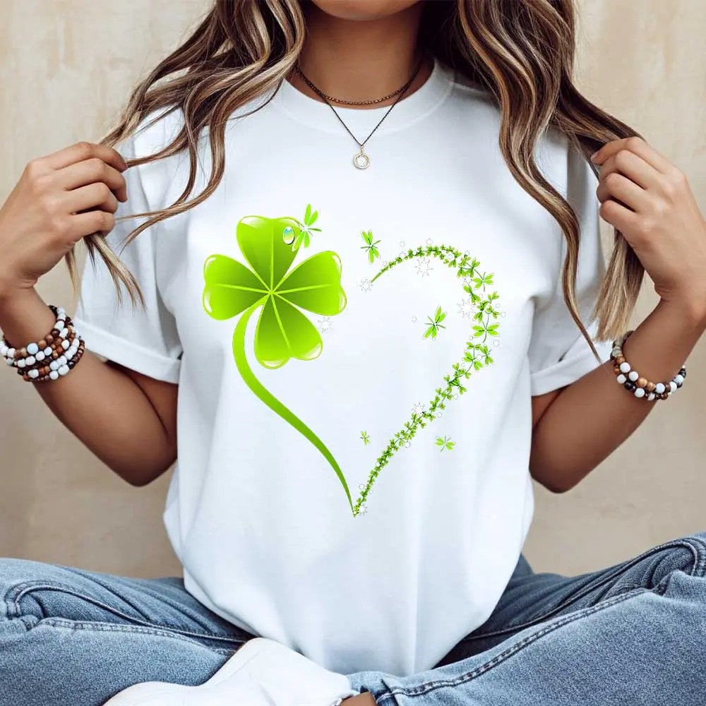 Crew Neck T Shirt Four Leaf Clover Heart Design St product image 9