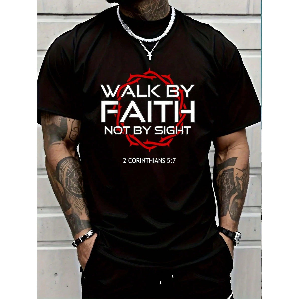 100% Cotton Jesus Walk By Faith Christian T-Shirt product image 1