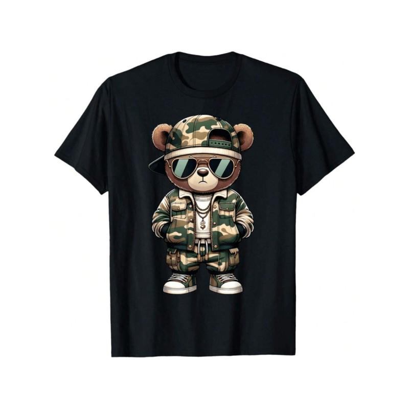 Camo Hip-hop Teddy Bear Graphic T-shirt product image 1