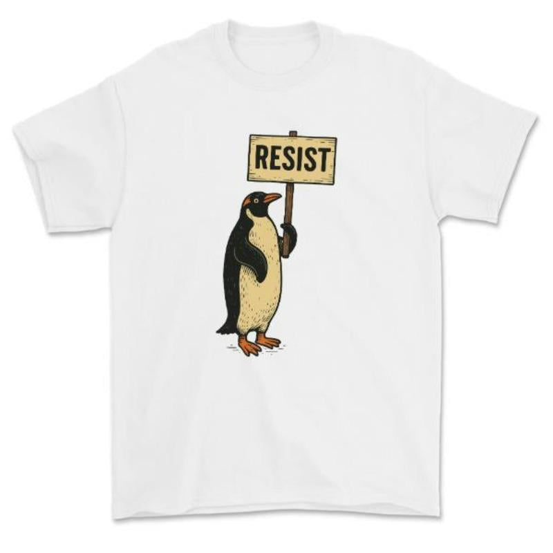 Rebel Penguins RESIST Funny T-shirt product image 1